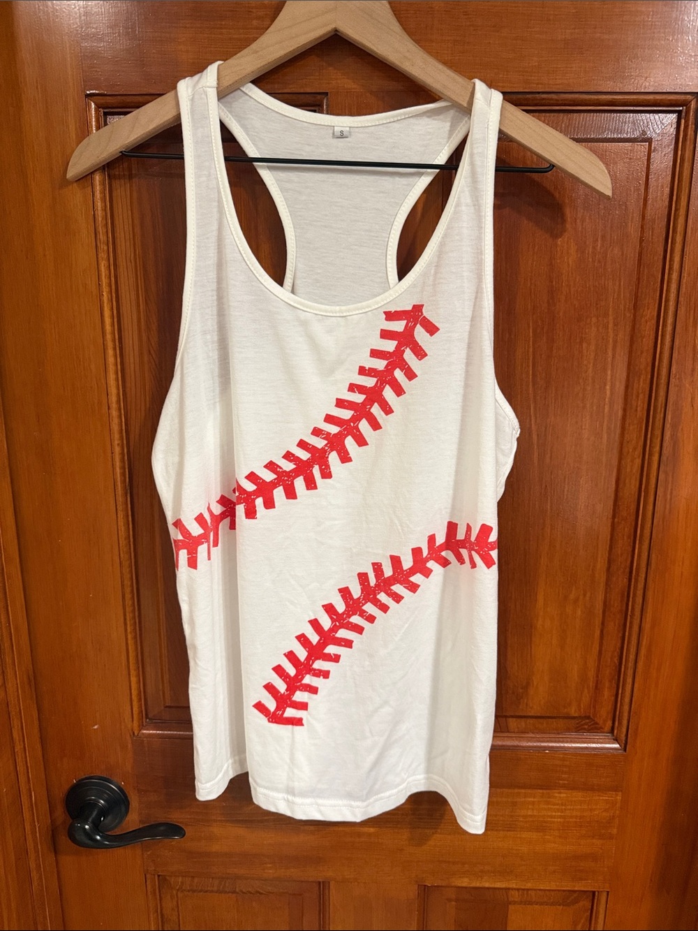 White & Red Baseball Graphic Tank Top for women